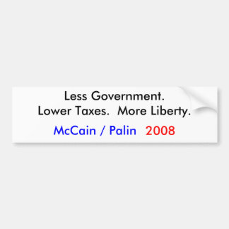 McCain/Palin 2008 = Minder overheid Bumpersticker