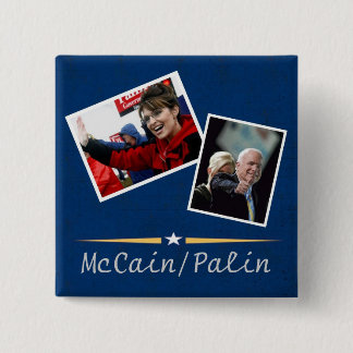 McCain/Palin blauwe knop Vierkante Button 5,1 Cm