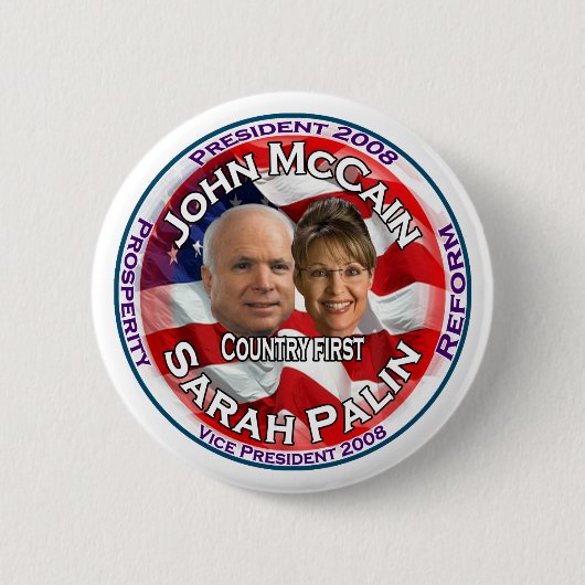 McCain Palin Land First Ronde Button 5,7 Cm (Voorkant)