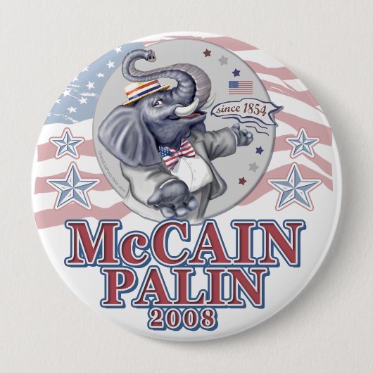 McCain Palin Republican Elephant Ronde Button 4,0 Cm (Voorkant)