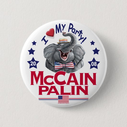 McCain Palin Republican Elephant Ronde Button 5,7 Cm (Voorkant)