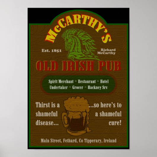 McCarthy Pub Sign Poster $25,00 (Voorkant)