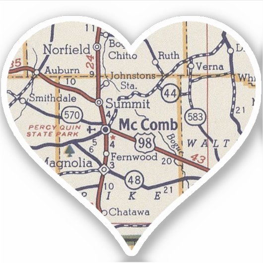 McComb MS Vintage Map Sticker (Voorkant)