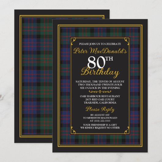 McDonald MacDonald Tartan 80e verjaardag Kaart (Voorkant / Achterkant)