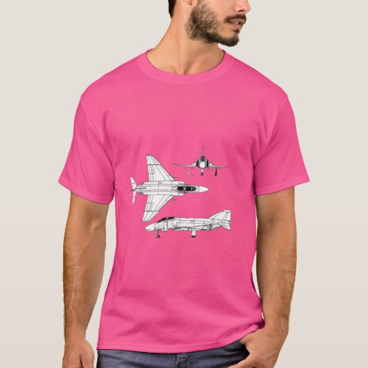 McDonnell Douglas F-4 Phantom II Blueprint Vliegtu T-shirt (Voorkant)