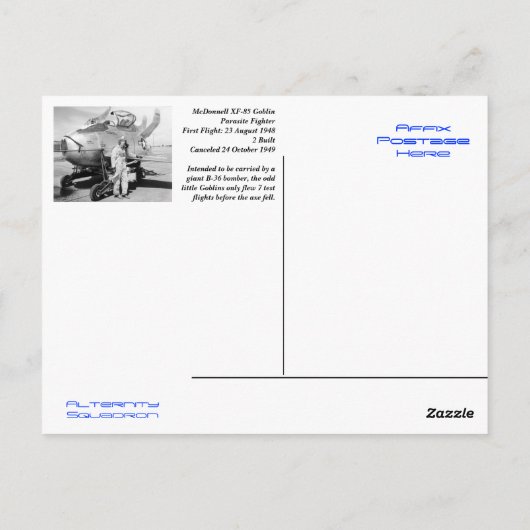 McDonnell XF-85 Goblin Briefkaart (Achterkant)
