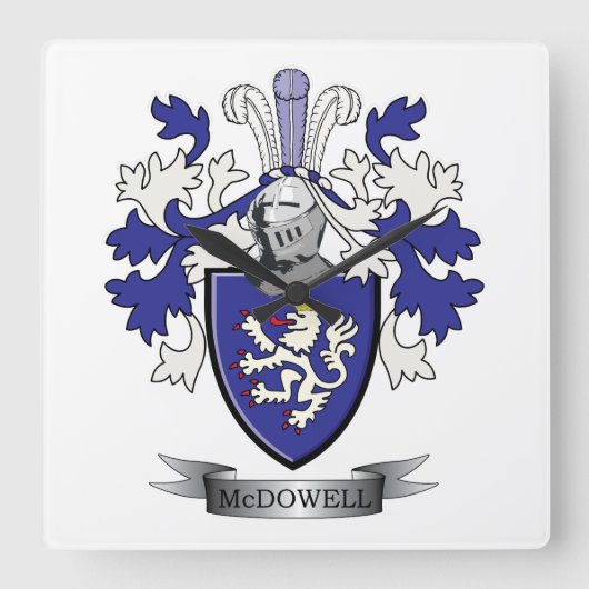 McDowell Family Crest Coat of Arms Vierkante Klok (Voorkant)