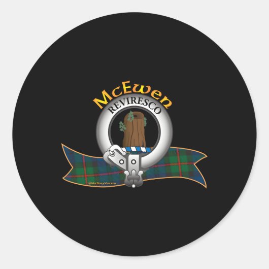 McEwen Clan Tan Crest Motto Ronde Sticker (Voorkant)