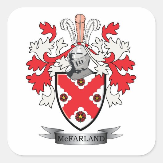 McFarland Family Crest Coat of Arms Vierkante Sticker (Voorkant)