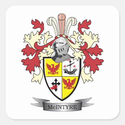 McIntyre Family Crest Coat of Arms Vierkante Sticker (Voorkant)