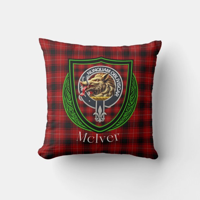McIver Schotse Clan Tartan & Crest Kussen (Voorkant)