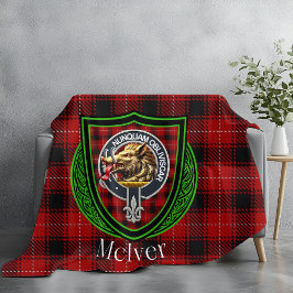 McIver Scottish Clan Tartan Crest Fleece Deken