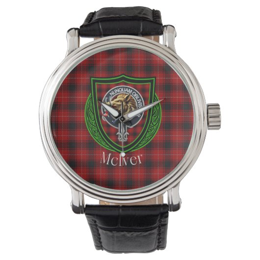 McIver Scottish Clan Tartan & Crest Horloge (Voorkant)