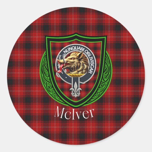 McIver Scottish Clan Tartan & Crest Ronde Sticker (Voorkant)