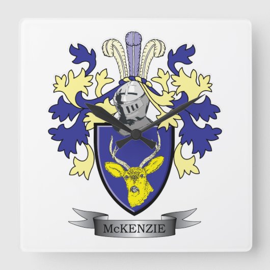 McKenzie Family Crest Coat of Arms Vierkante Klok (Voorkant)