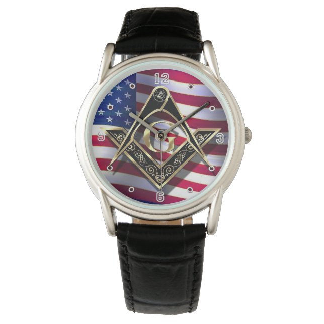McKim's Black/Gold Square & Kompassen Patriottisch Horloge (Voorkant)