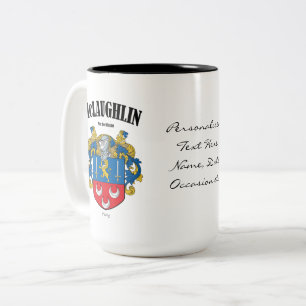 McLaughlin Familie Crest, Vertaling & Betekenis Tweekleurige Koffiemok