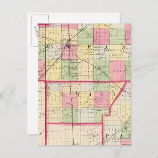 McLean, De Witt, provincie Piatt Briefkaart (Voorkant / Achterkant)