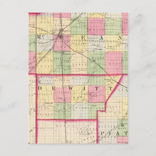 McLean, De Witt, provincie Piatt Briefkaart (Voorkant)