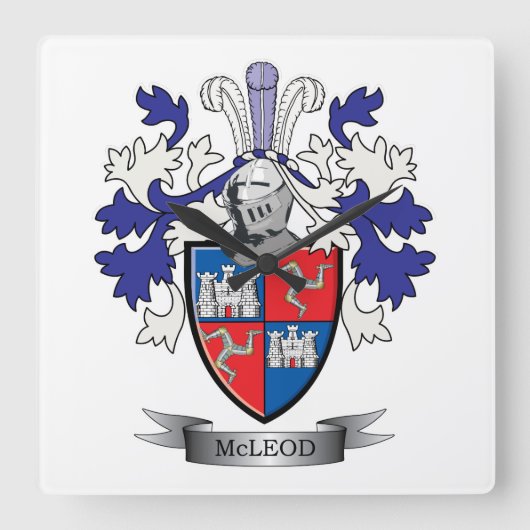 McLeod Family Crest Coat of Arms Vierkante Klok (Voorkant)