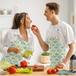 MCM Aqua Blue Trendy Mid-Century Modern Patroon Schort