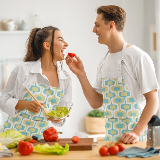 MCM Aqua Blue Trendy Mid-Century Modern Patroon Schort