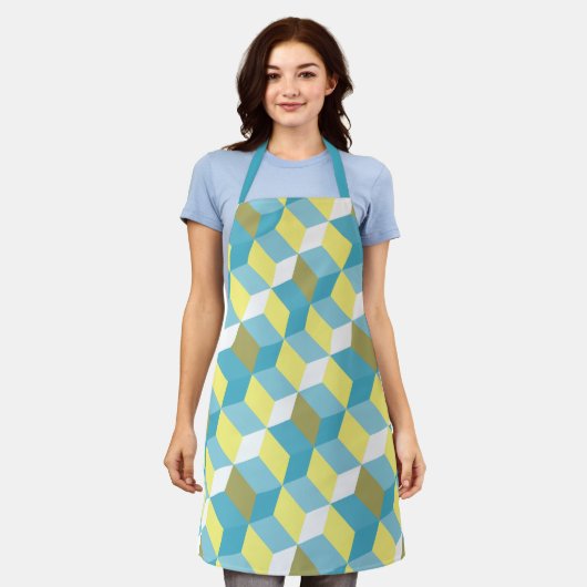 MCM Aqua Blue Yellow Mid Century Modern Pattern Schort (Gedragen)