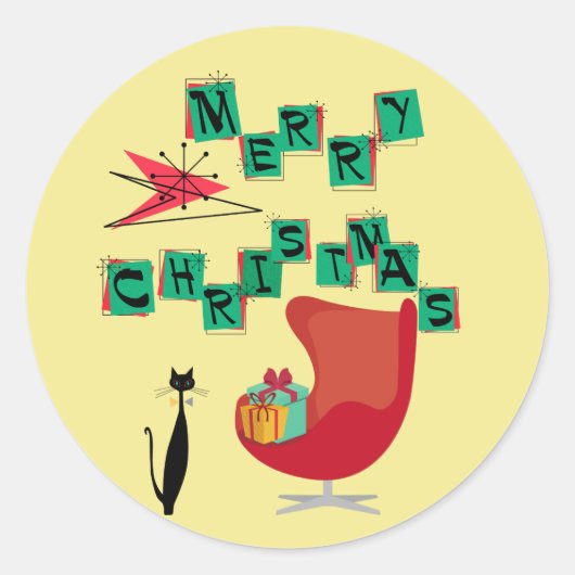 MCM Atomic Era Kerstmis Sricker Ronde Sticker (Voorkant)