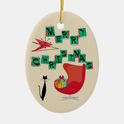 MCM Atomic Era kerstversiering Keramisch Ornament (Voorkant)