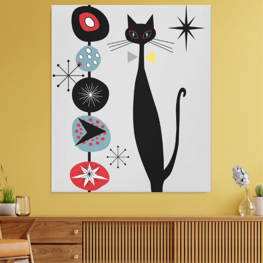 MCM Atomic Era Mid Century Moderne Retro Cool Cat Canvas Afdruk (Insitu (Woonkamer))