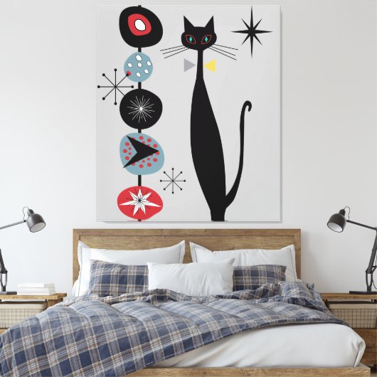 MCM Atomic Era Mid Century Moderne Retro Cool Cat Canvas Afdruk (Insitu (Slaapkamer))