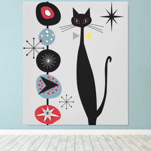 MCM Atomic Era Mid Century Moderne Retro Cool Cat Canvas Afdruk (Insitu (Houten vloer))