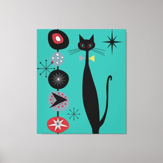 MCM Atomic Era Mid Century Moderne Retro Cool Cat Canvas Afdruk (Voorkant)
