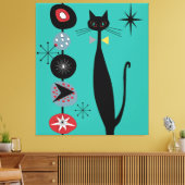 MCM Atomic Era Mid Century Moderne Retro Cool Cat Canvas Afdruk (Insitu (Woonkamer))