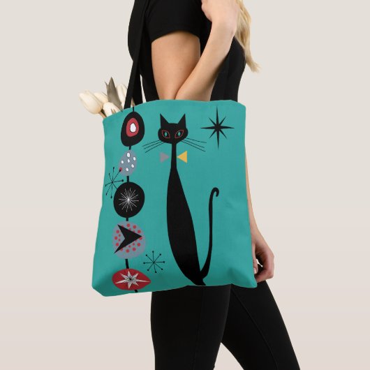 MCM Atomic Era Mid Century Moderne Retro Cool Cat Tote Bag (Dichtbij)