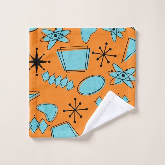 MCM Atomic Shapes Turquoise op Sinaasappel Bad Handdoek (Wasdoekje)