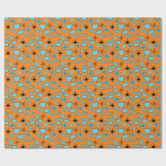 MCM Atomic Shapes Turquoise op Sinaasappel Cadeaupapier (Vlak)