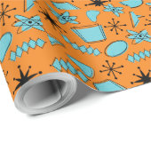 MCM Atomic Shapes Turquoise op Sinaasappel Cadeaupapier (Rol Hoek)