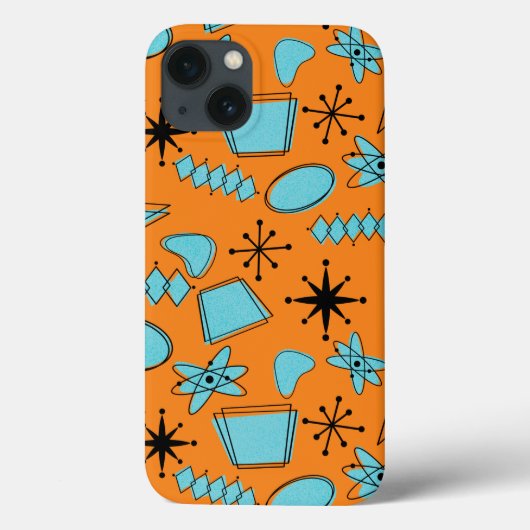 MCM Atomic Shapes Turquoise op Sinaasappel Case-Mate iPhone Case (Achterkant)