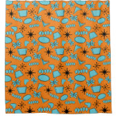 MCM Atomic Shapes Turquoise op Sinaasappel Douchegordijn (Voorkant)