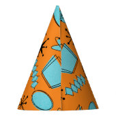 MCM Atomic Shapes Turquoise op Sinaasappel Feesthoedjes (Achterkant)