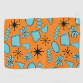 MCM Atomic Shapes Turquoise op Sinaasappel Golfhanddoek (Horizontaal)
