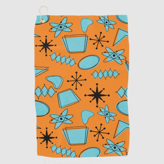 MCM Atomic Shapes Turquoise op Sinaasappel Golfhanddoek (Voorkant)