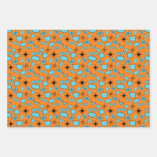 MCM Atomic Shapes Turquoise op Sinaasappel Inpakpapier Vel (Voorkant 3)