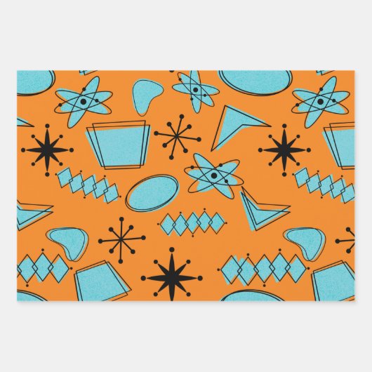 MCM Atomic Shapes Turquoise op Sinaasappel Inpakpapier Vel (Voorkant 2)
