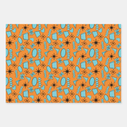 MCM Atomic Shapes Turquoise op Sinaasappel Inpakpapier Vel (Voorkant)