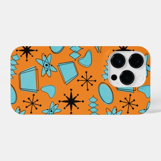 MCM Atomic Shapes Turquoise op Sinaasappel iPhone Hoesje (Achterkant horizontaal)