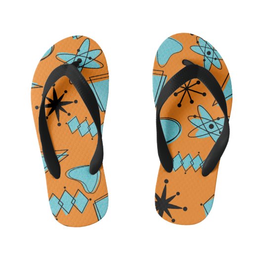 MCM Atomic Shapes Turquoise op Sinaasappel Kinder Teenslippers (Voetbed)