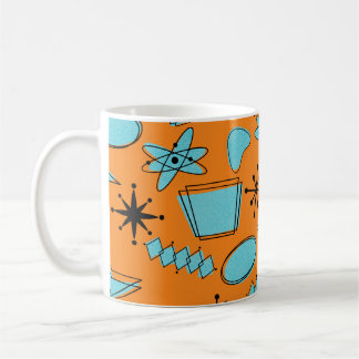 MCM Atomic Shapes Turquoise op Sinaasappel Koffiemok