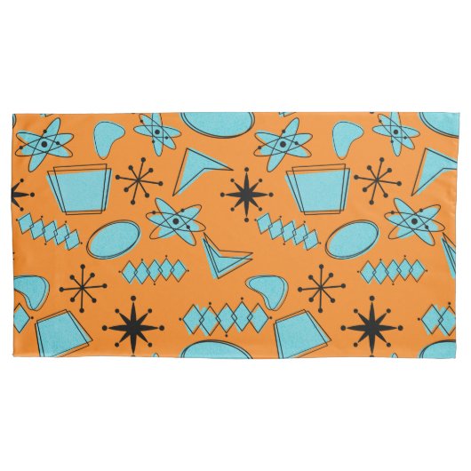 MCM Atomic Shapes Turquoise op Sinaasappel Kussensloop (Voorkant)